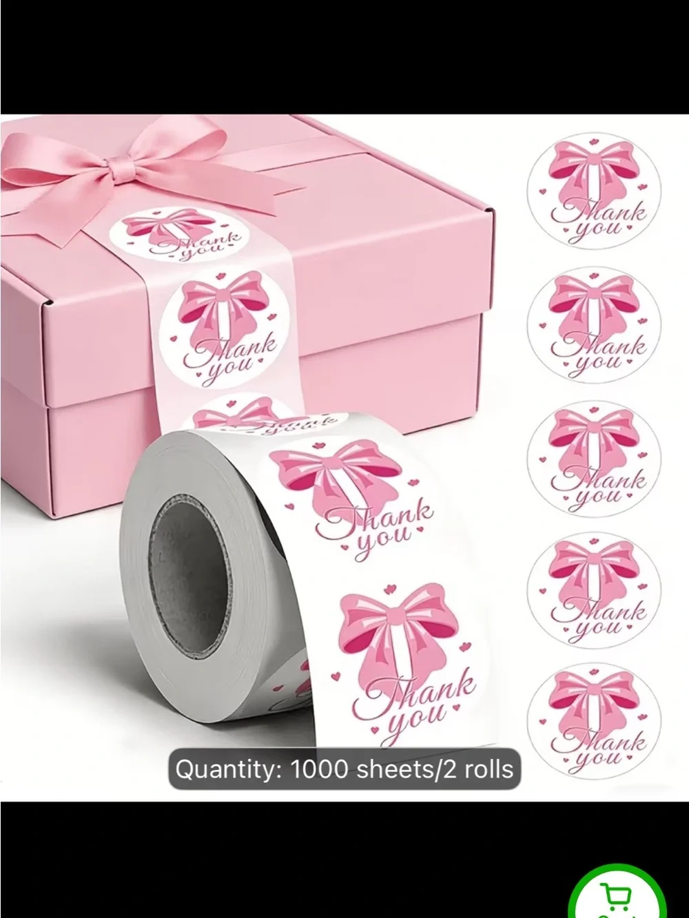 Pink Bow 500 Thank You Sticker Rolls for Gift Packaging